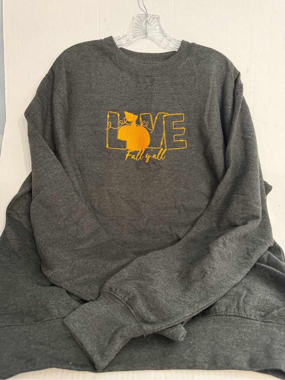 Love in Faith Charcoal 'Love Fall y'all' Pullover Sweatshirt with Yellow Pumpkin